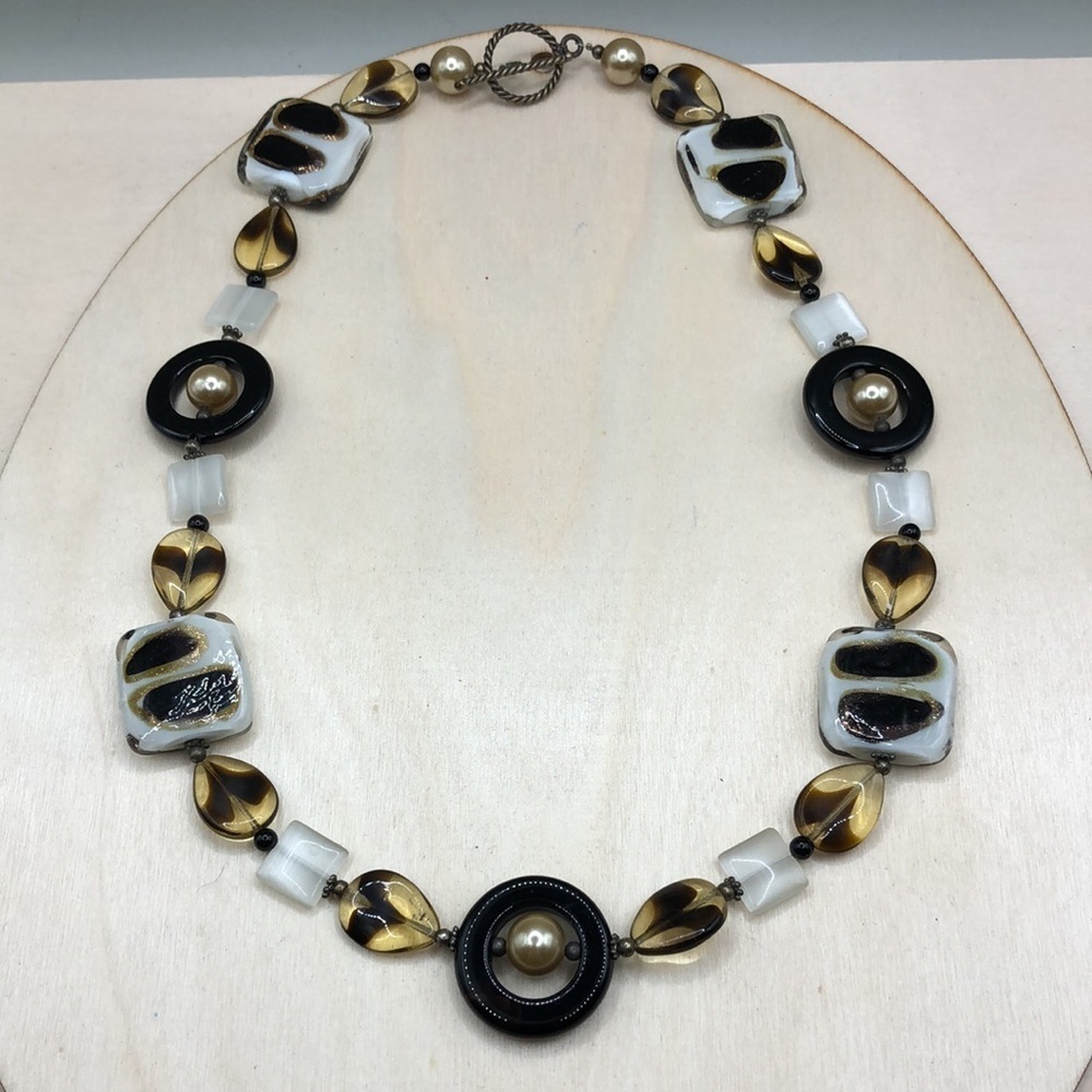 Artisan art glass bead boho statement style necklace.